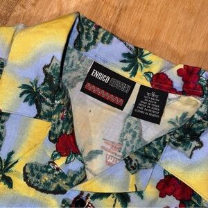 ENRICO ROSSINI Shirt Mens MED M Short Sleeve Hawaiian Button Up Floral Sail Boat